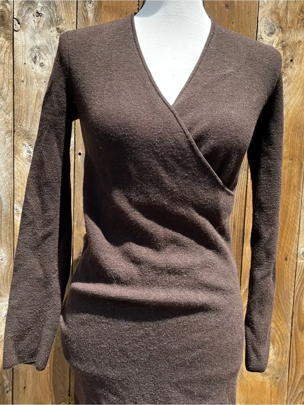 Ann Taylor Grunge Fairycore Petite Classic Brown Wrap-Style Women's Dress
